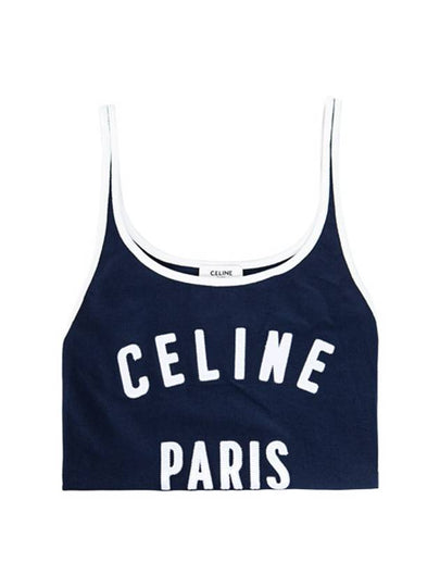 Satin Patch Cotton Jersey Sleeveless Navy - CELINE - BALAAN 2