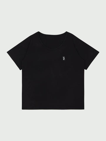 MVR Logo Wide U-Neck Short Sleeve T-Shirt Black - MAVRK - BALAAN 1