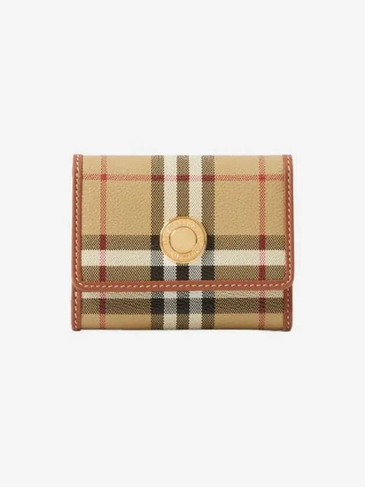 Women's Checked Leather Small Half Wallet Archive Beige - BURBERRY - BALAAN 2