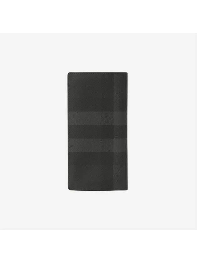 Logo Checked Leather Long Wallet Charcoal - BURBERRY - BALAAN 4