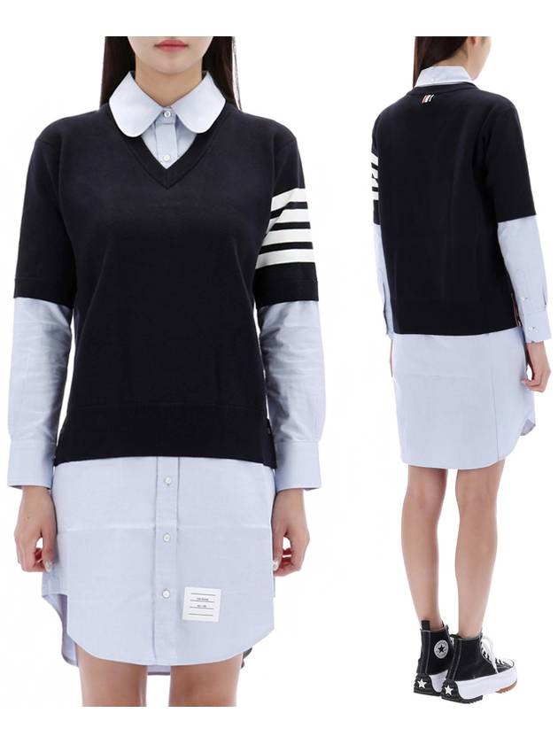 Women's 4 Bar Cotton Shirt Midi Dress Navy - THOM BROWNE - BALAAN 2