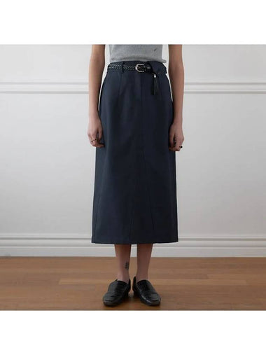 Heavy Chino Midi A Line Skirt Navy - NOIRER FOR WOMEN - BALAAN 1