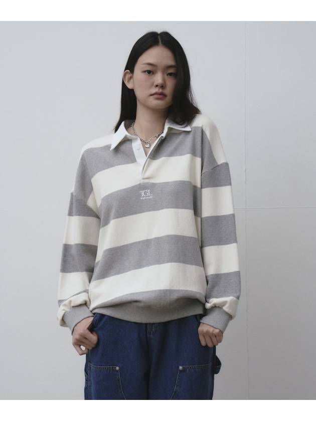 Striped Rugby Collar Sweatshirt Melange Gray - THE GREEN LAB - BALAAN 5