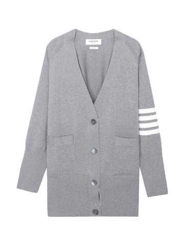 Stitched Cotton 4 Bar Cardigan Grey - THOM BROWNE - BALAAN 1