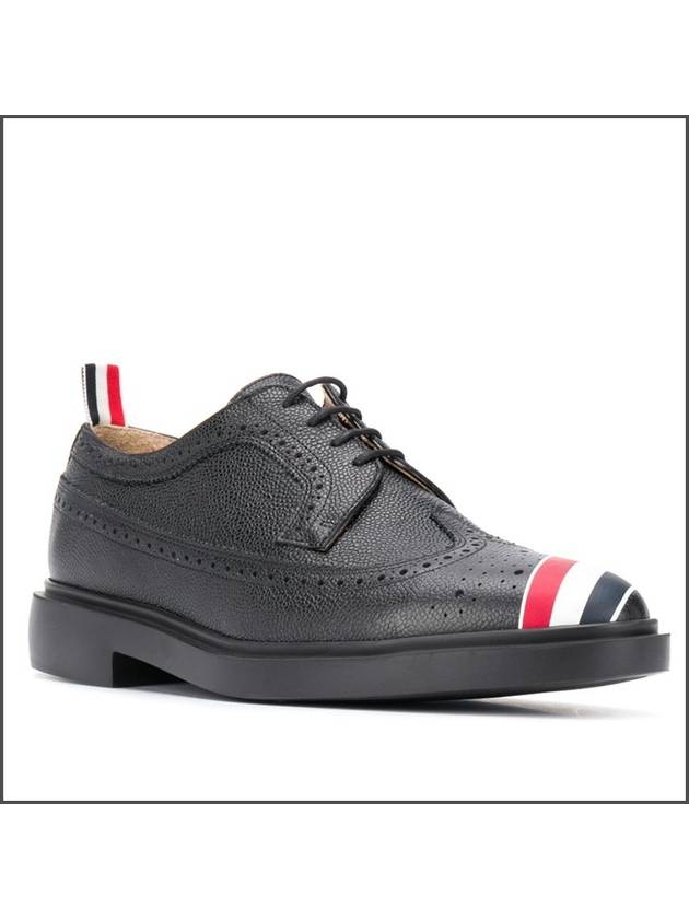 Men's Diagonal RWB Stripe Long Wing Brogues Black - THOM BROWNE - BALAAN 3