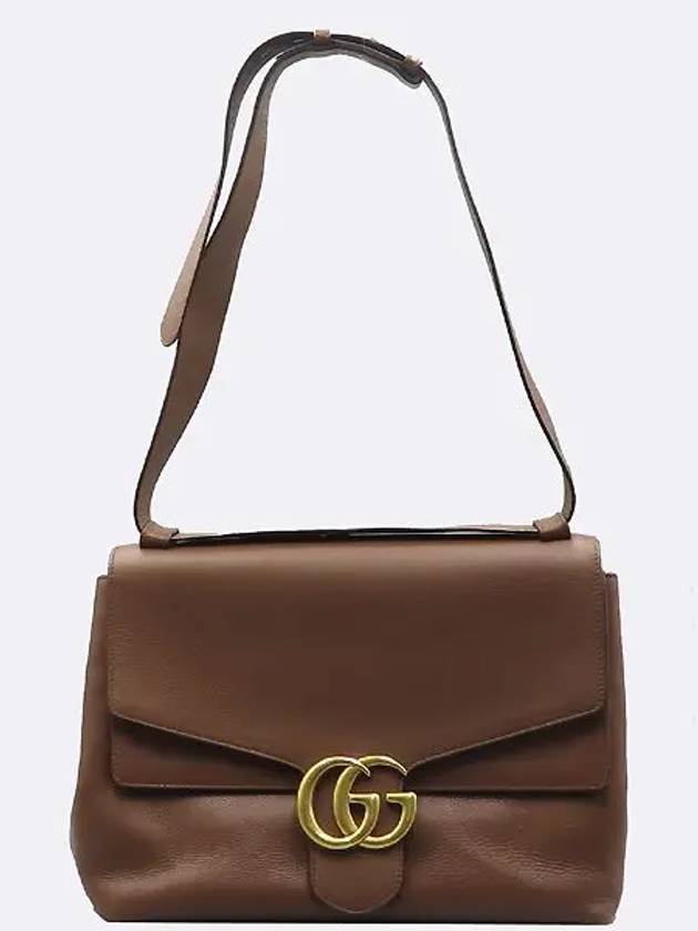 400245 Brown leather gold plated GG logo Marmont red flap shoulder bag - GUCCI - BALAAN 4