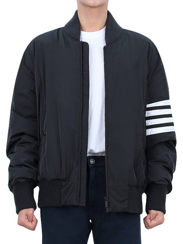 Poly Twill 4-Bar Oversized Knit Down Bomber Jacket Charcoal - THOM BROWNE - BALAAN 4