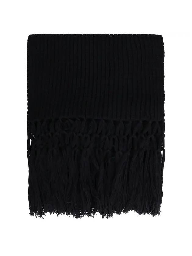 Wool Fringe Muffler Black - SAINT LAURENT - BALAAN 1