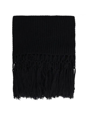 Wool Fringe Muffler Black - SAINT LAURENT - BALAAN 1