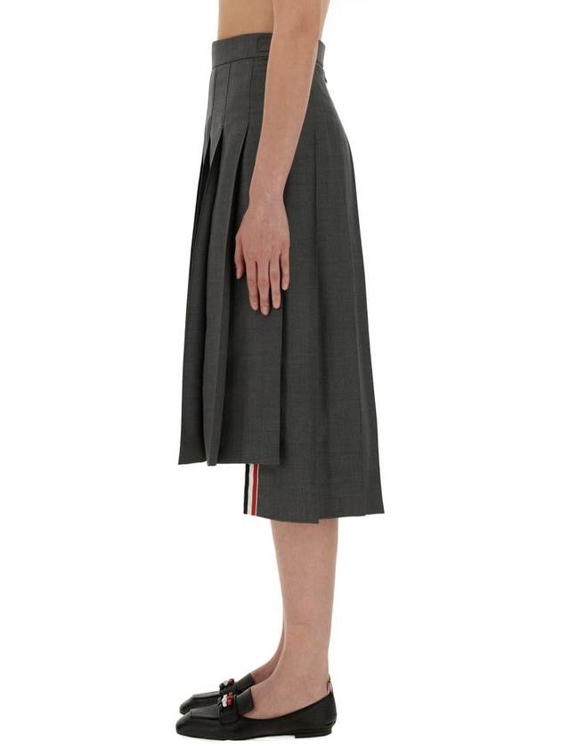 Super 120S Twill Below Knee Pleated Skirt Medium Grey - THOM BROWNE - BALAAN 5