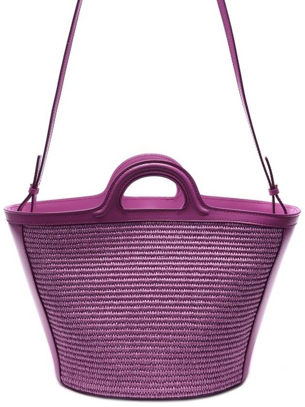 Leather Raffia Tropicalia Tote Bag Purple - MARNI - BALAAN 5