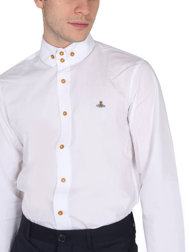 Men's Embroidered ORB Logo Long Sleeve Shirt White - VIVIENNE WESTWOOD - BALAAN 4