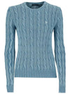 Pony Embroidered Cable Cotton Knit Top Blue - POLO RALPH LAUREN - BALAAN 2