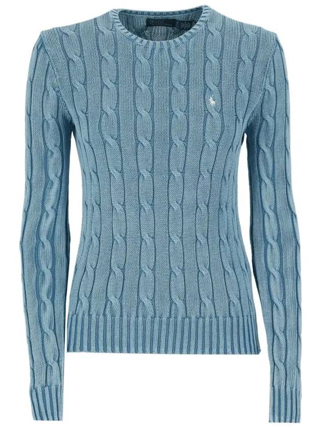 Pony Embroidered Cable Cotton Knit Top Blue - POLO RALPH LAUREN - BALAAN 3