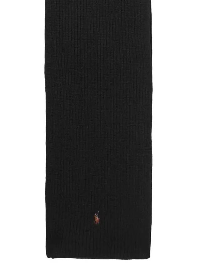 Embroidered Pony Logo Ribbed Muffler Black - POLO RALPH LAUREN - BALAAN 2