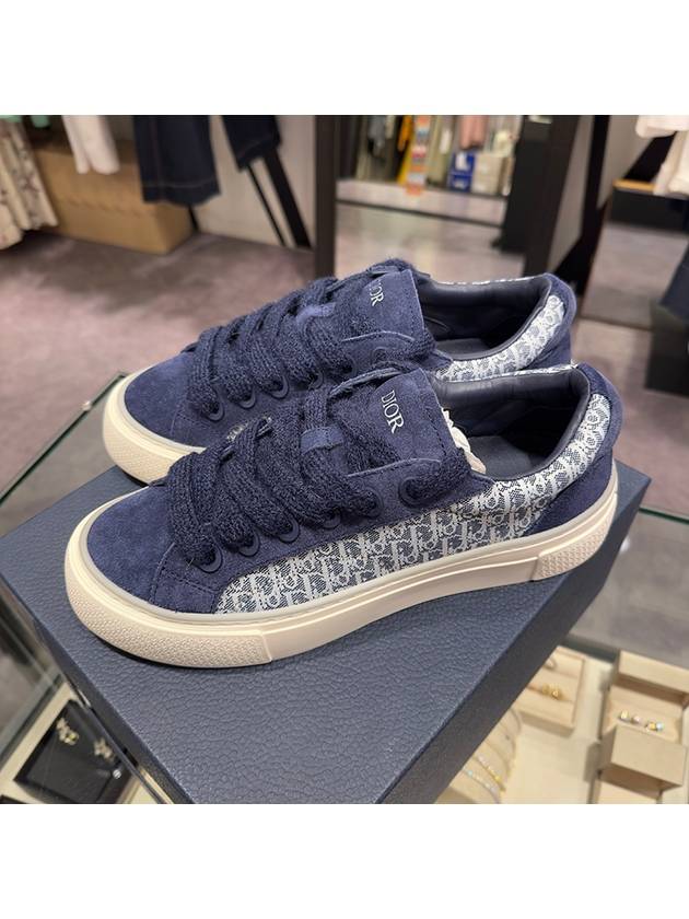 Men's B33 Oblique Suede Sneakers Navy Blue - DIOR - BALAAN 4