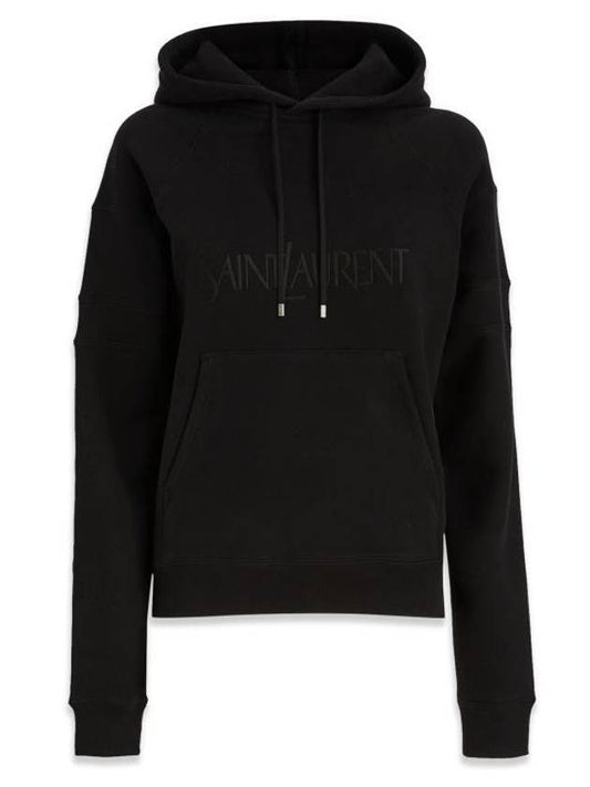 Front Logo Cotton Hoodie Black - SAINT LAURENT - BALAAN 1