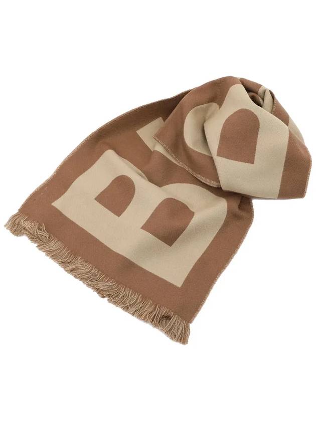 Logo Fringe Wool Scarf Birch Brown - BURBERRY - BALAAN 3