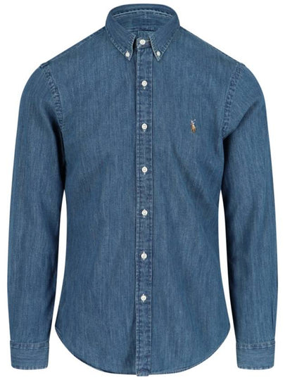 Pony Logo Denim Slim Fit Long Sleeve Shirt Blue - POLO RALPH LAUREN - BALAAN 2