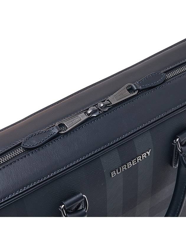 Check Print Leather Brief Case Charcoal - BURBERRY - BALAAN 8