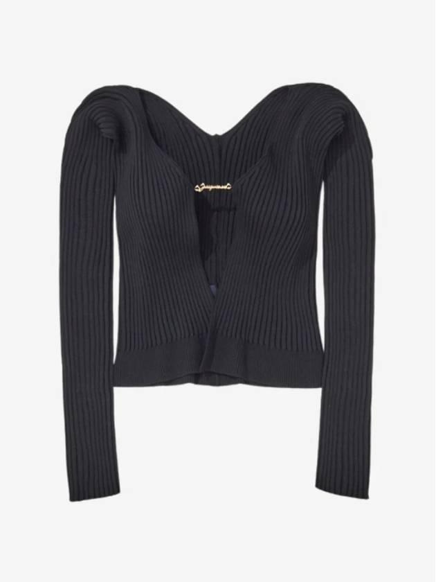 La Maille Pralu Longue Micro Charm Logo Cardigan Black - JACQUEMUS - BALAAN 2