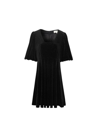 Velvet Wide Sleeve Square Neck Mini Dress Black - NARU KANG - BALAAN 1