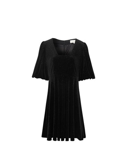 Velvet Wide Sleeve Square Neck Mini Dress Black - NARU KANG - BALAAN 2