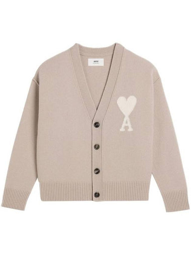 De Coeur Logo Wool Cardigan Light Beige - AMI - BALAAN 1