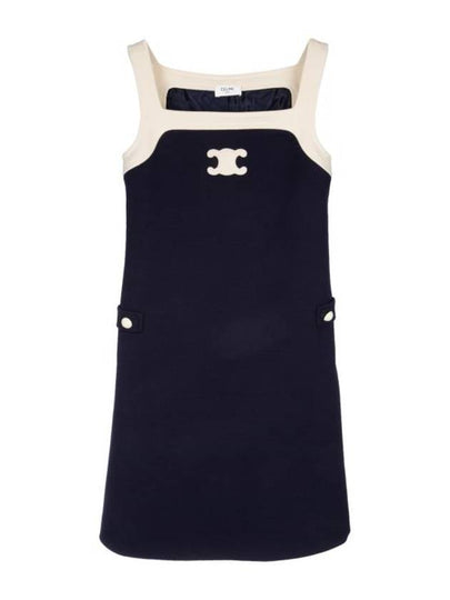 Mini Triomphe Sleeveless Wool Short Dress Dark Navy - CELINE - BALAAN 2