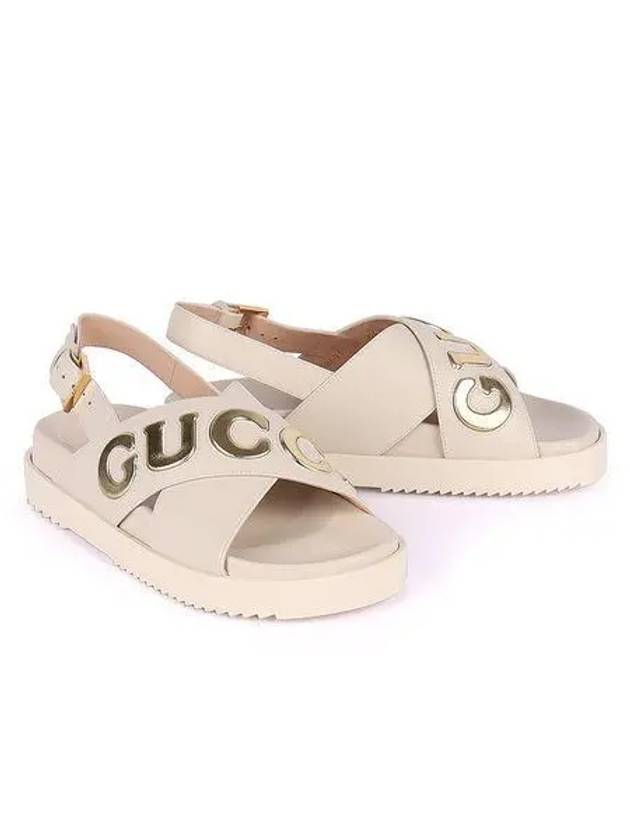 Gold Logo Leather Sandals White - GUCCI - BALAAN 2