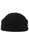 Rib Wool Label Beanie Black - GUCCI - BALAAN 4