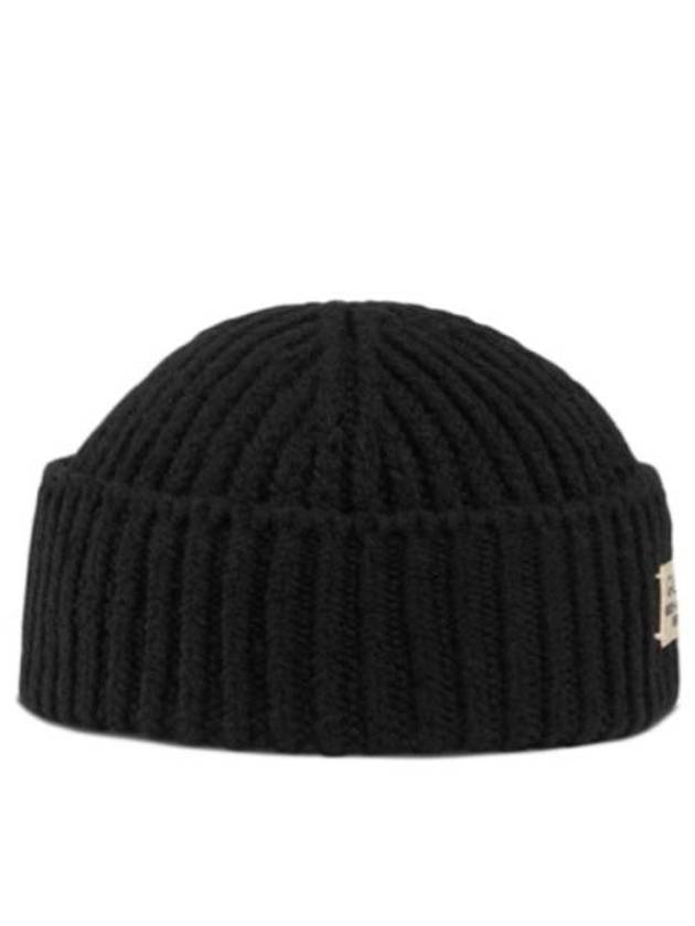 Rib Wool Label Beanie Black - GUCCI - BALAAN 4