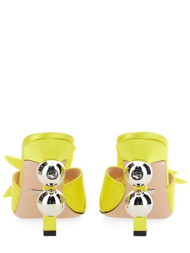 Women's Spear Open Toe Satin Sandals Heel Yellow - GUCCI - BALAAN 5