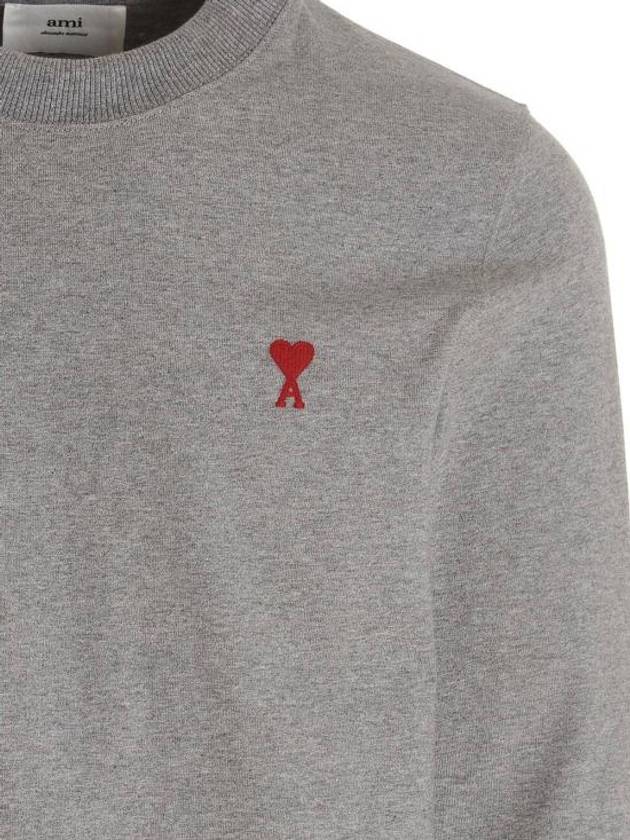 Small Heart Logo Long Sleeve T-Shirt Grey - AMI - BALAAN 4