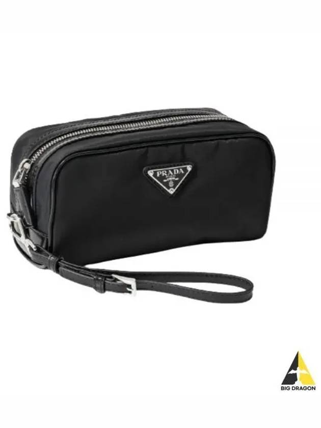 Re-Nylon Brushed Leather Pouch Black - PRADA - BALAAN 2