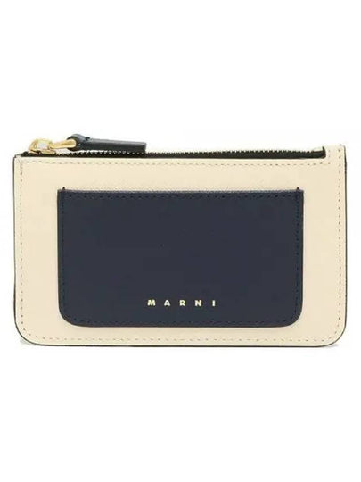 Saffiano Two-Tone Zipper Card Wallet Shell Moca Blublack - MARNI - BALAAN 2