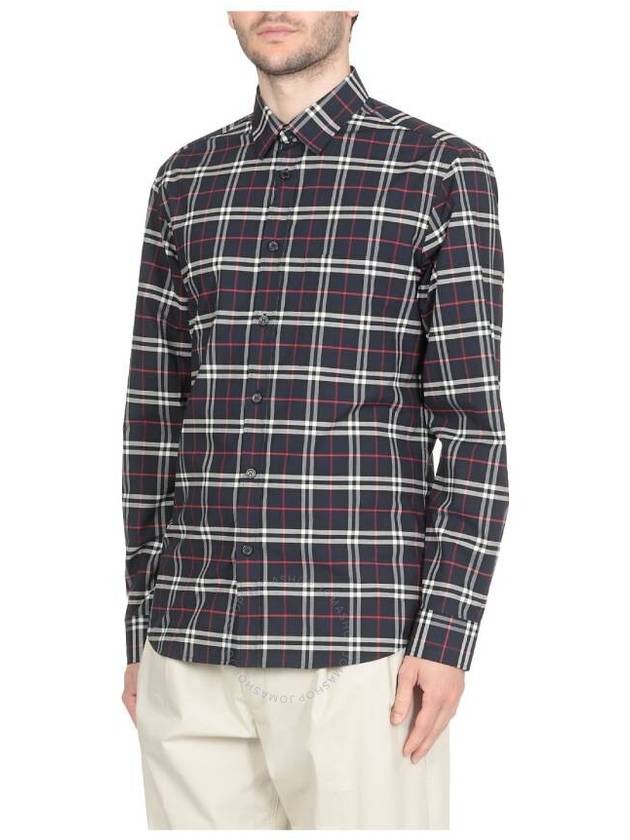 Small Scale Check Stretch Cotton Long Sleeve Shirt Navy - BURBERRY - BALAAN 4