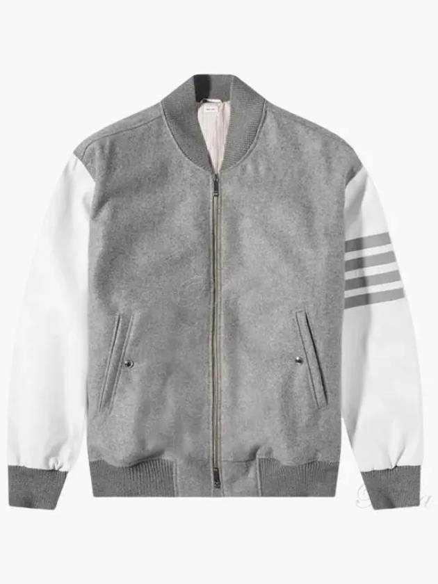 Men's Melton Wool 4-Bar Oversized Bomber Jacket Grey - THOM BROWNE - BALAAN 2