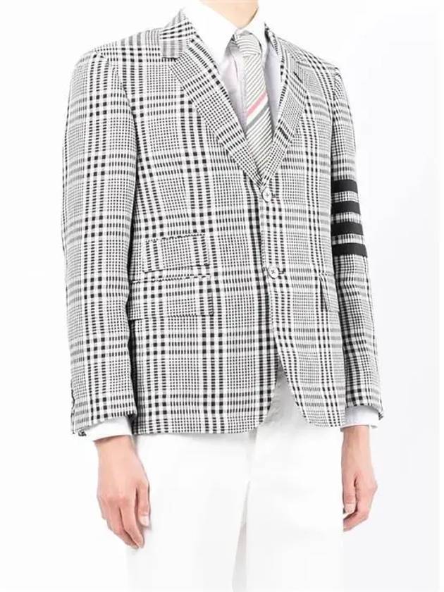 Gingham Prince of Wales Linen Single Vent Sport Jacket Black - THOM BROWNE - BALAAN 4