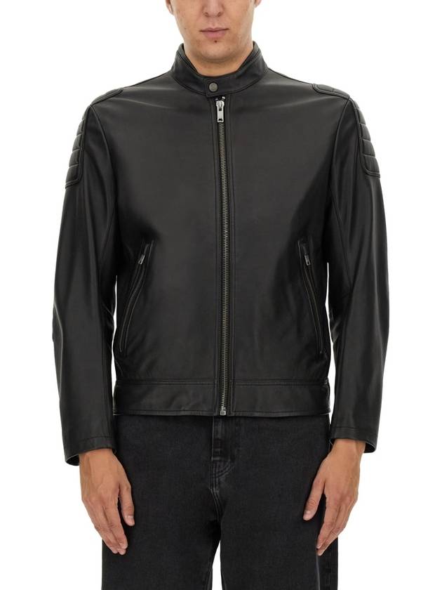 Regular fit leather jacket black - HUGO BOSS - BALAAN 2