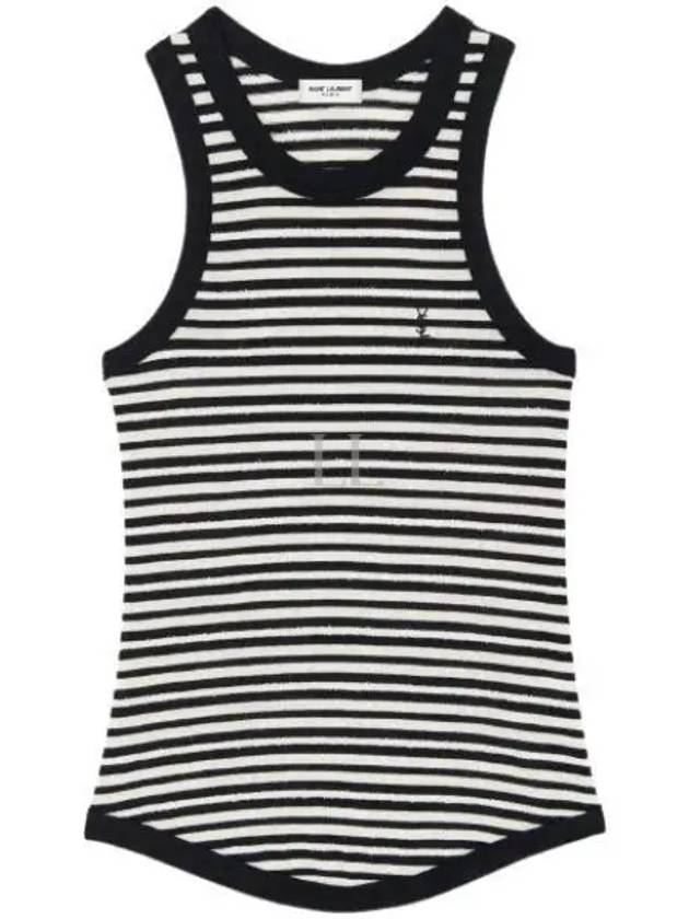 Embroidered Logo Striped Cotton Sleeveless White Black - SAINT LAURENT - BALAAN 2