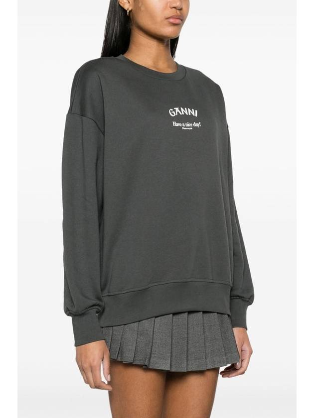 Logo Print Oversized Sweatshirt Grey - GANNI - BALAAN 3