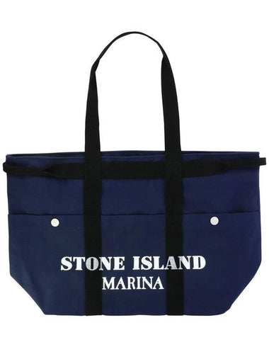 Marina Canvas Tote Bag Blue - STONE ISLAND - BALAAN 1