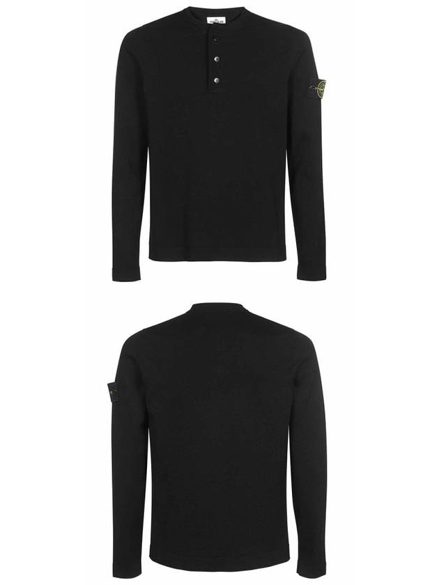 Logo Patch Three Button Long Sleeve T-Shirt Black - STONE ISLAND - BALAAN 6