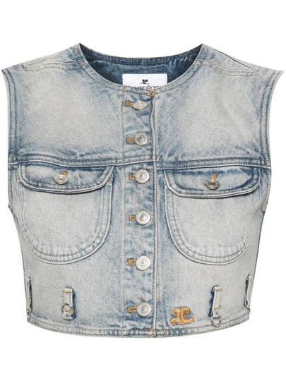 Cropped Denim Vest Blue - COURREGES - BALAAN 2