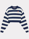 Logo Patch Striped Crop Cotton Knit Top White Navy - KENZO - BALAAN 4