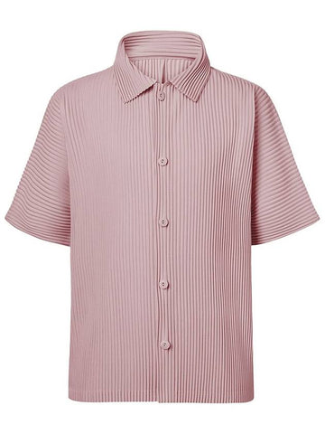 Unisex Full Open Pleated Short Sleeve Shirt Light Pink - MONPLISSE - BALAAN 1