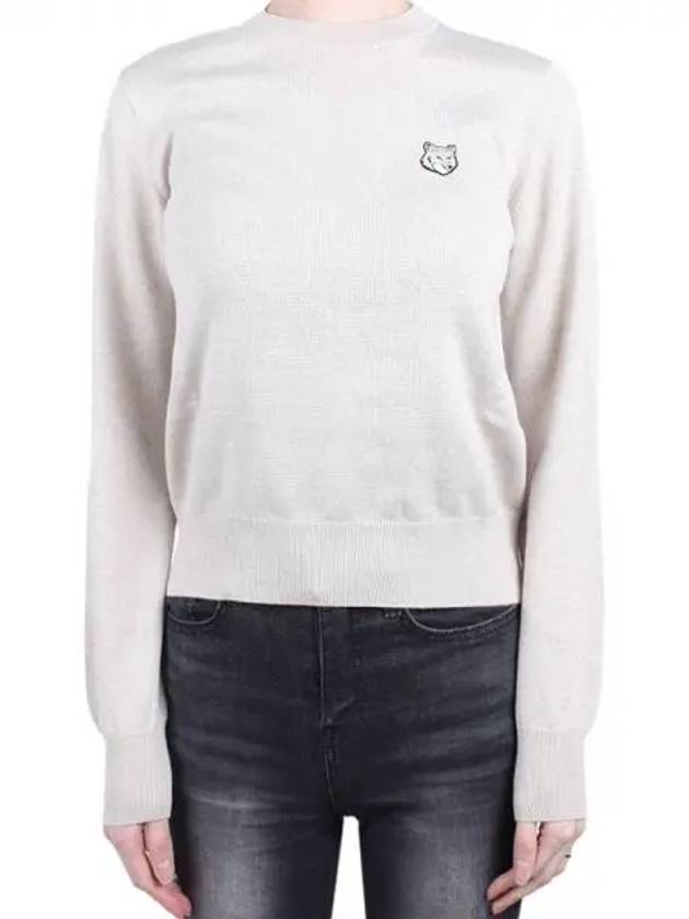 Bold Fox Head Wool Knit Top Light Beige Melange - MAISON KITSUNE - BALAAN 2