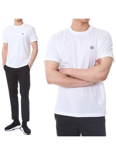 Pisato Effect Logo Patch Short Sleeve T-Shirt White - STONE ISLAND - BALAAN 2