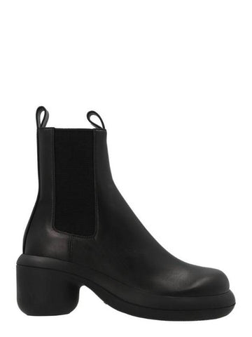 Women's Leather Round Block Heel Chelsea Boots Black - JIL SANDER - BALAAN 1